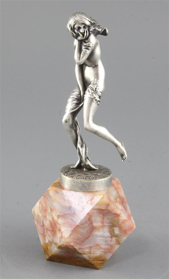 Maurice Guiraud-Rivière (1887-1947). A silvered bronze figure of a semi-clad woman, total height 8.5in.